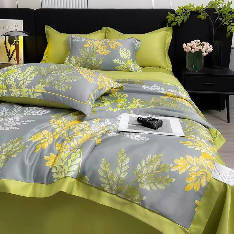 印花水洗夏被四件套-知夏绿薄款夏凉被机洗空调被凉感透气舒适