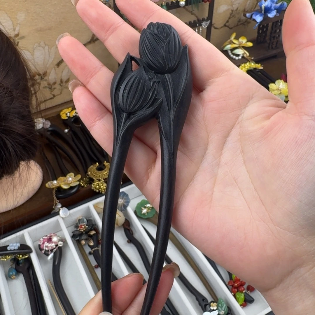 A***朵木质非金属15厘米黑檀木素簪