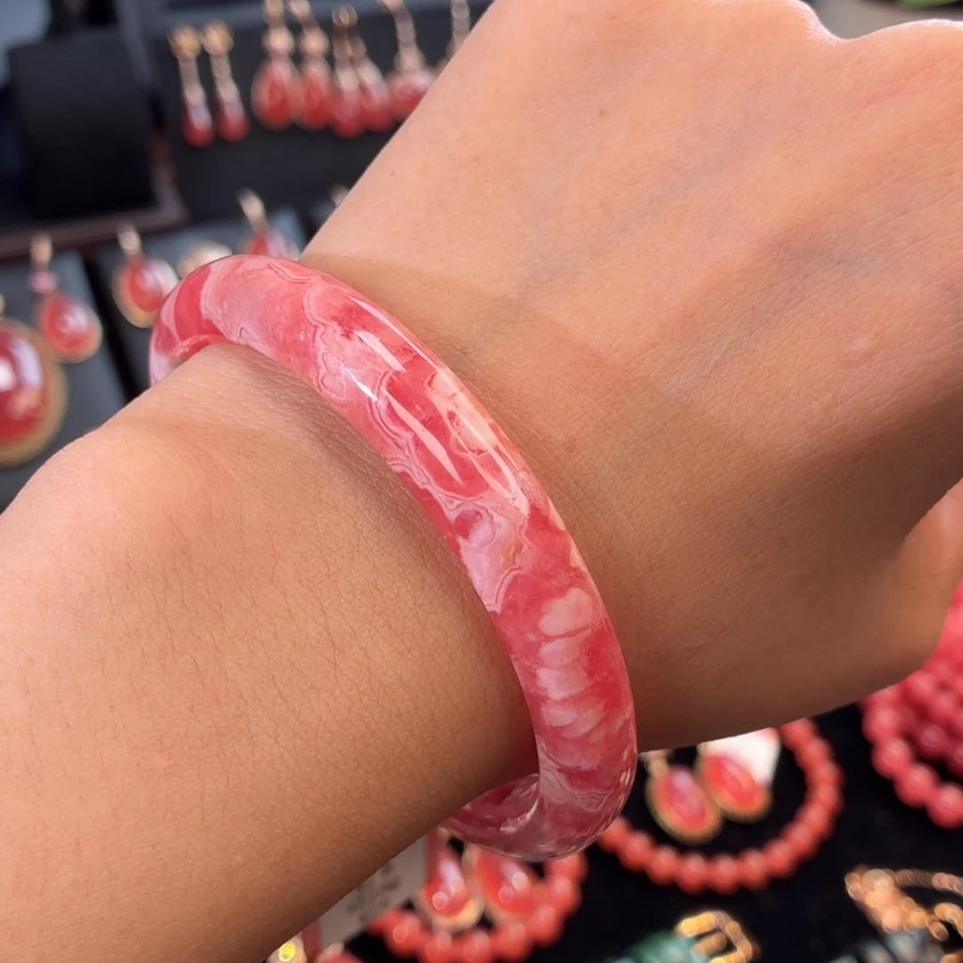 菱锰矿（红纹石）未镶嵌手镯樱花粉