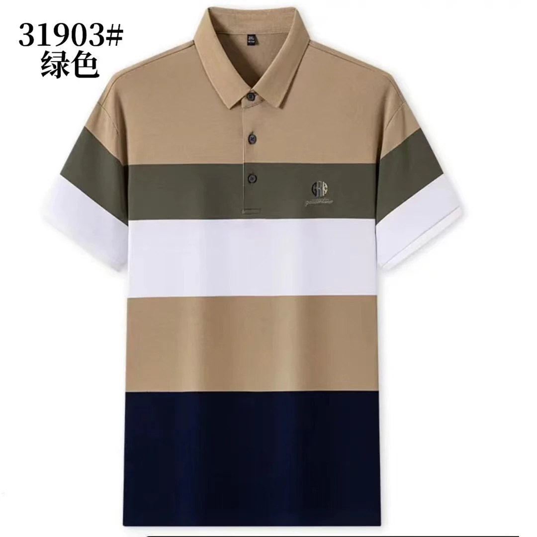 短袖条纹夏季Polo衫拼色polo衫男拼色上衣男士绿色拼接