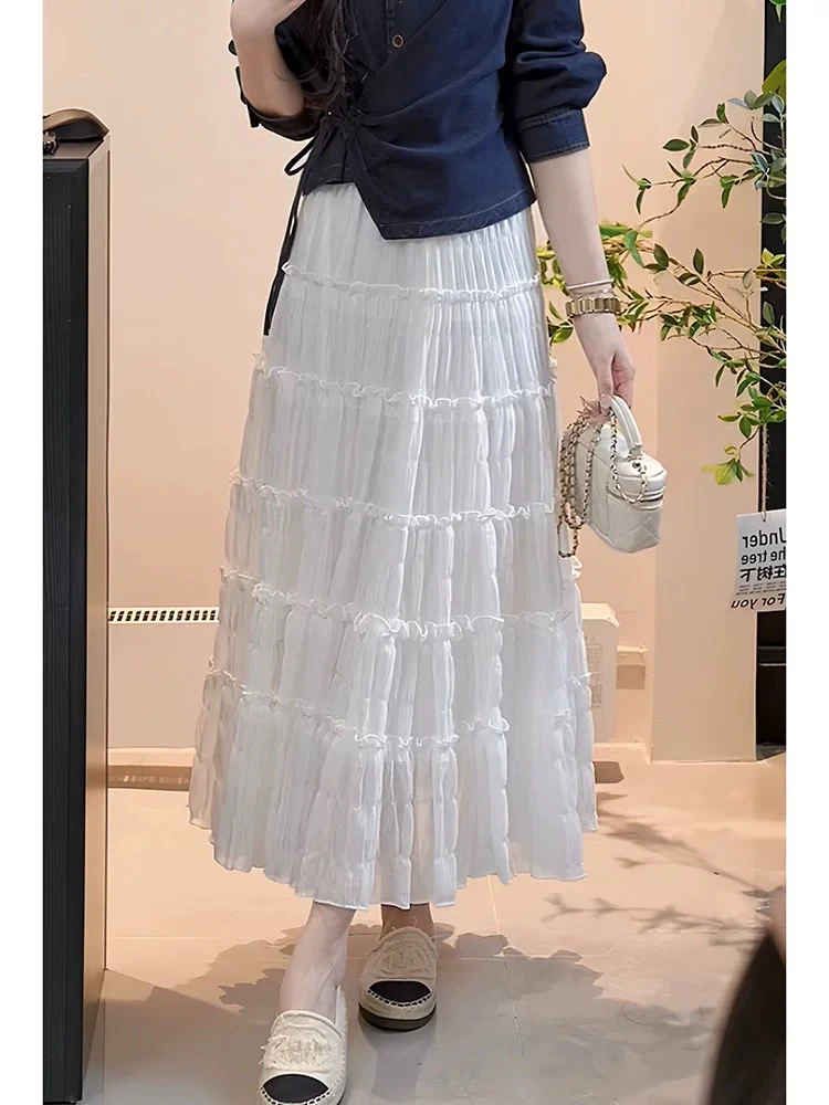 2025新款法式慵懒白色蛋糕裙中长款白色半身裙夏季