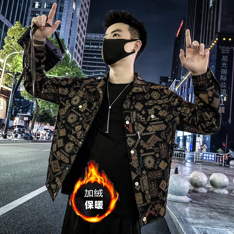 秋冬加绒牛仔外套男潮牌牛仔衣2024新款上衣春秋季痞帅牛仔夹克潮