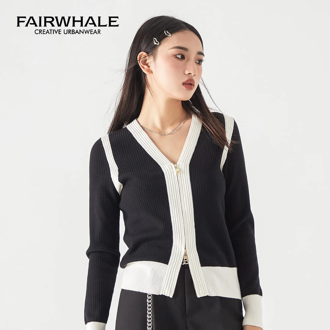 【管管专属】马克华菲女装经典撞色个性针织毛衫 F23004A031