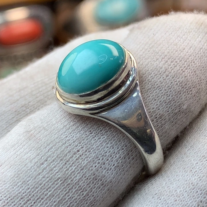绿松石戒指足银镶嵌
