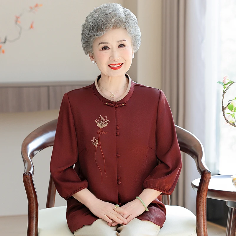 妈妈装夏装女衬衫新中式国风唐装衬衣喜婆婆喜妈妈秋装喜庆婚宴装