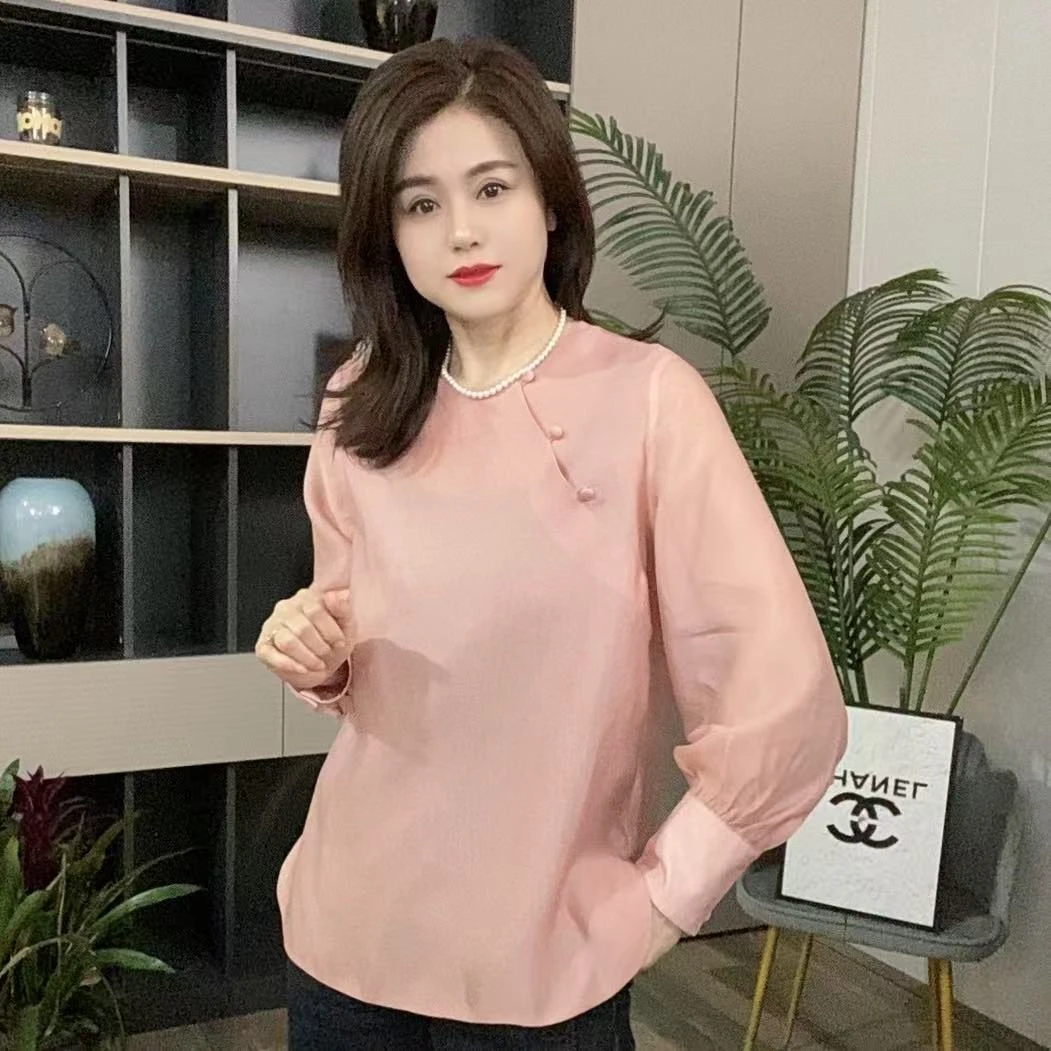 早春新款国风时尚气质百春季搭衬衫上衣纯色