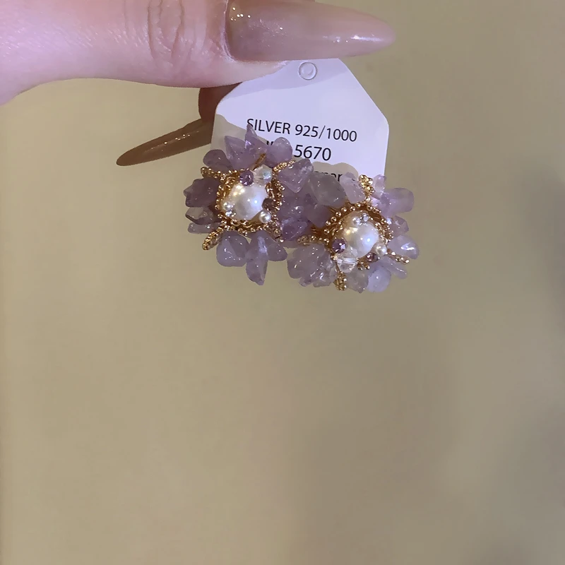 非金属合成锆石耳饰 轻奢复古优雅迷人花朵耳环清新时尚精致耳饰