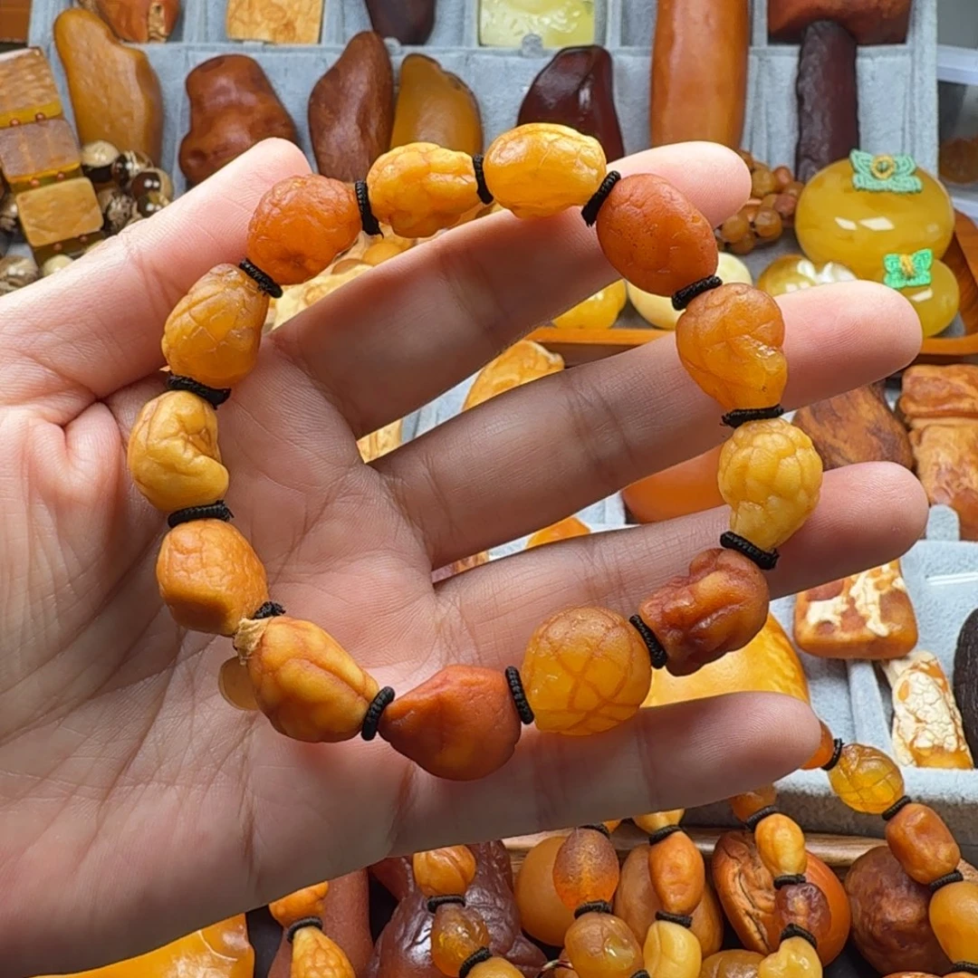 半***禅定制琥珀未镶嵌脑纹海漂手串