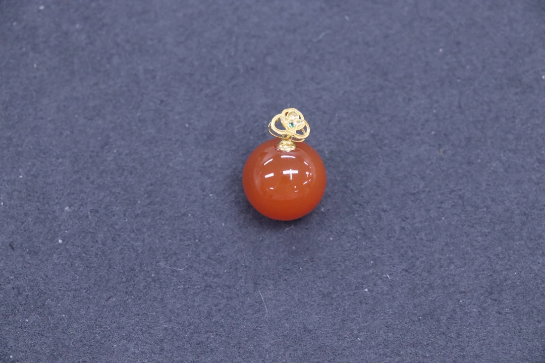 原矿无优化天然保山南红西山杨柳滴水洞18k金锁骨珠14mm左右