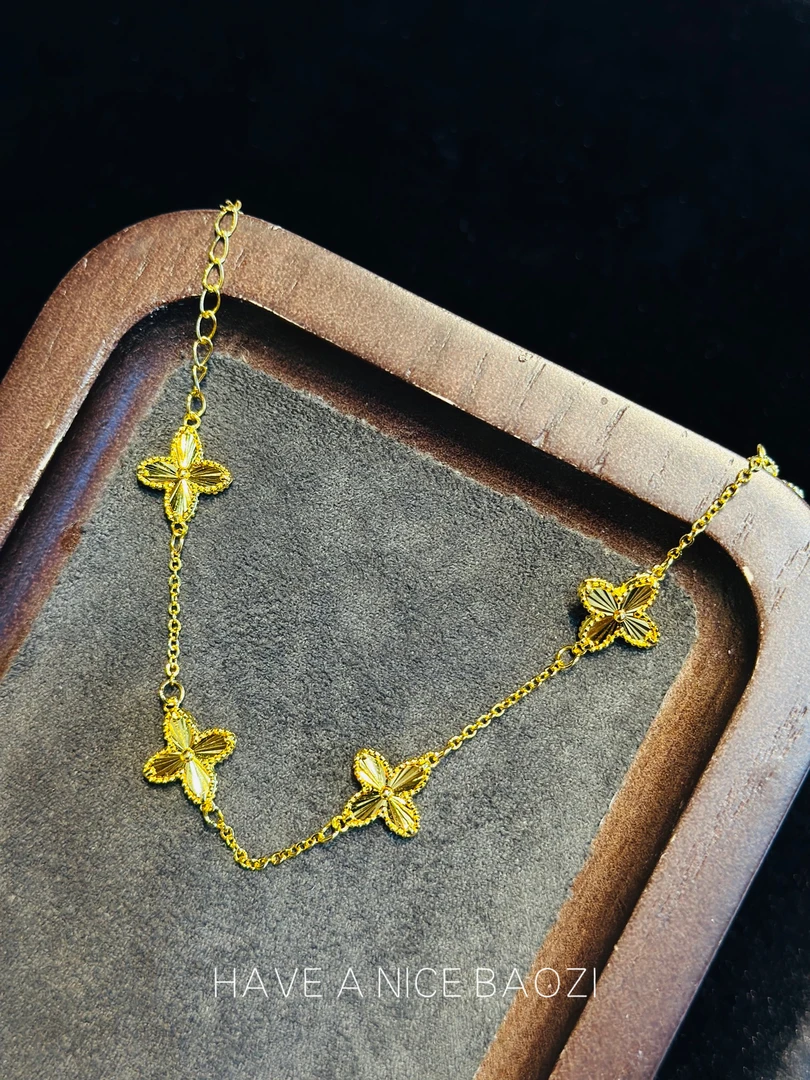 坠链均足银 异形五花四叶草手链链接  时尚古百搭简约