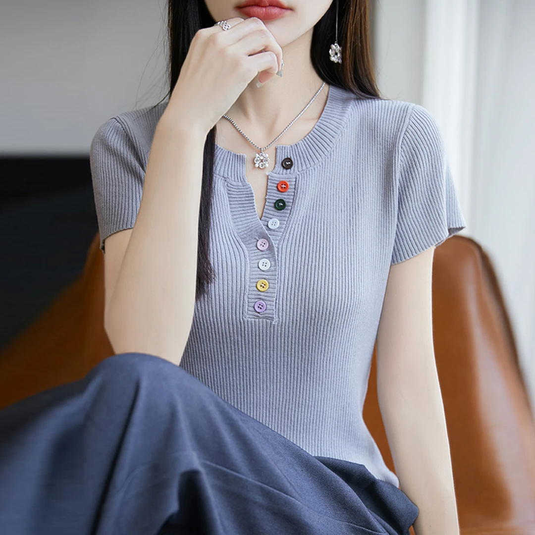 高端胖mm夏装大码冰丝针织衫女士短袖t恤宽松遮肚子巨显瘦v领上衣