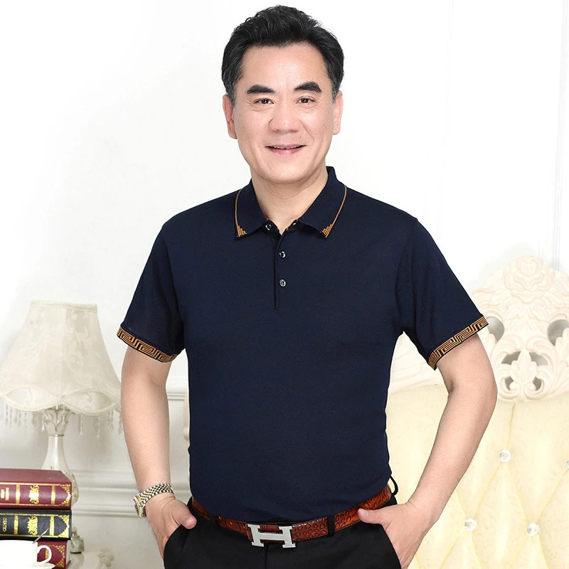 宽松夏季男士短袖休闲爸爸装翻领T恤男POIO衫中老年男子背心