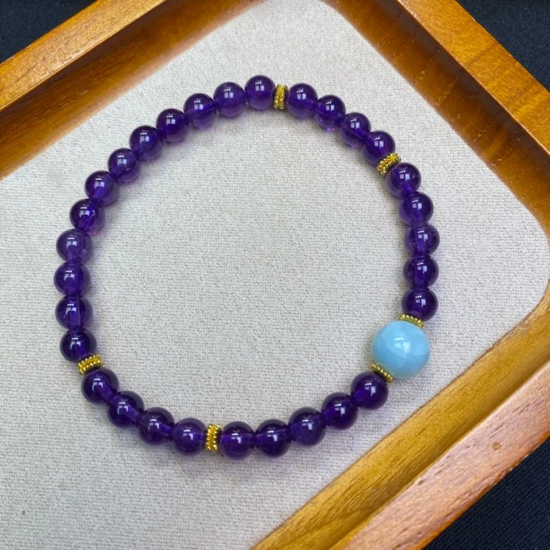 A615-李寻欢【紫水晶5.5mm+海纹石】单圈手串/手链-多样性发一