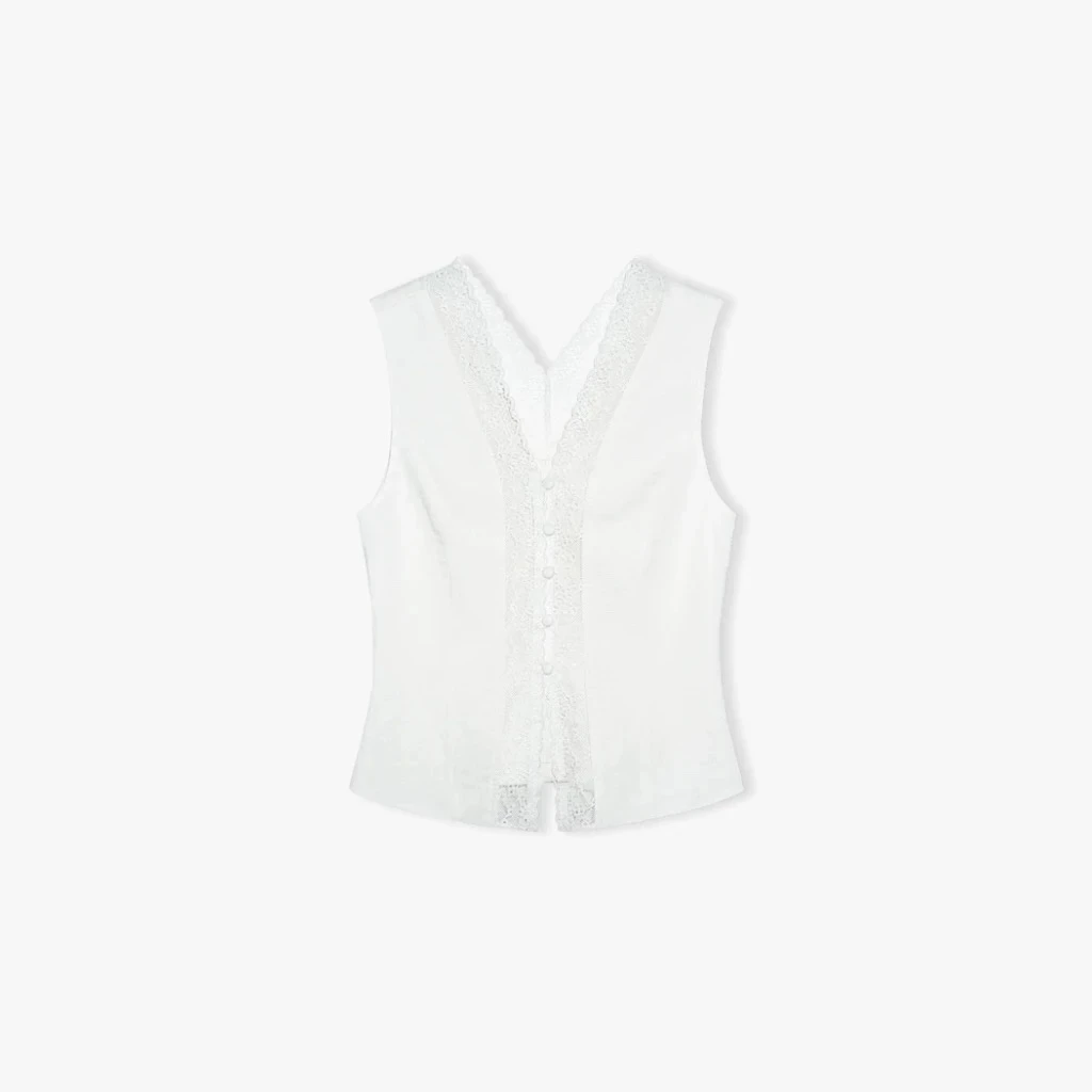 【YEYISTUDIO】法式蕾丝花边V领背心女高级感收腰无袖上衣