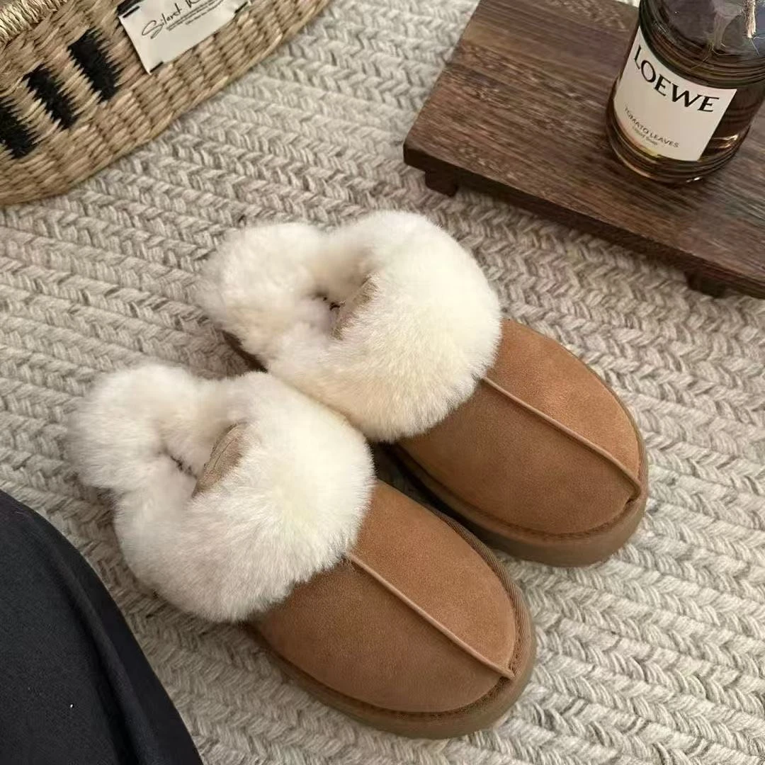 【到手2双】白色毛毛拖鞋凉鞋毛绒秋冬防滑