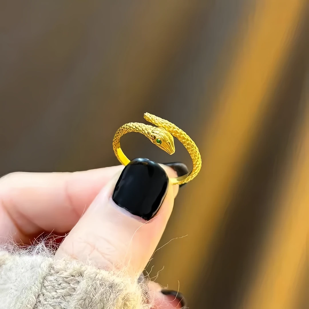 足银戒指 金包纯银灵蛇戒指本命年生肖蛇开口戒指气质指环银戒指