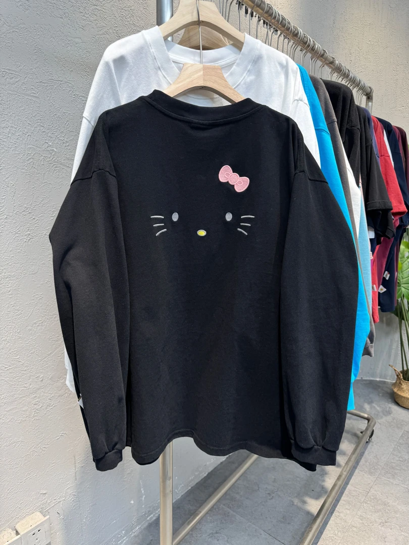 9001秋季新款韩版刺绣kittv猫前后AB面宽松休闲大版长袖T恤女
