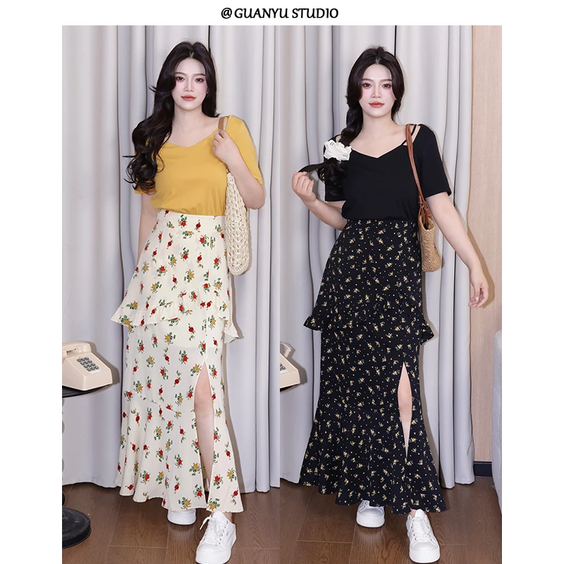 LX【浪漫情书】蛋妹大码女2025新款夏季遮肚显瘦碎花连衣裙DM20259