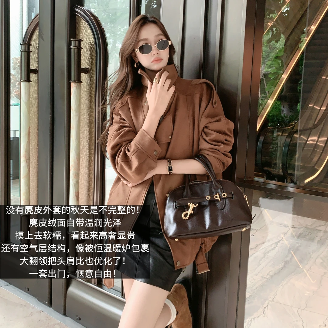 A美洋MEIYANG 落日外套【琥珀流光】复古翻领拉链夹克上衣-周五