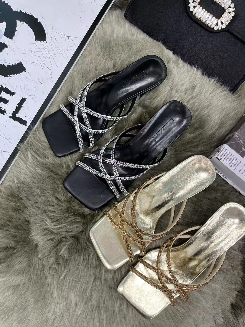 保利安娜【301--354】夏季新款时尚露趾百搭细跟拖鞋