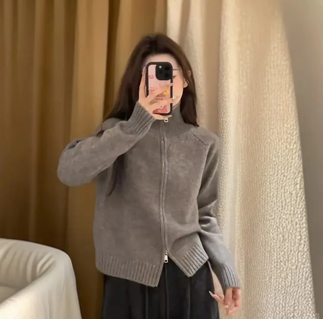 赵露思同款秋冬新款拉链立领慵懒风毛衣外套女针织开衫 1888-11