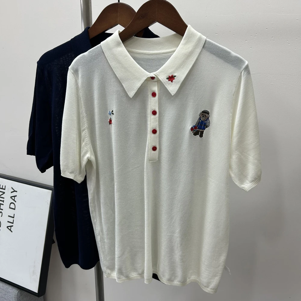 夏季天丝【衣长60】小翻领宽撞色舒适透气薄条纹T恤女侃袖体恤衫