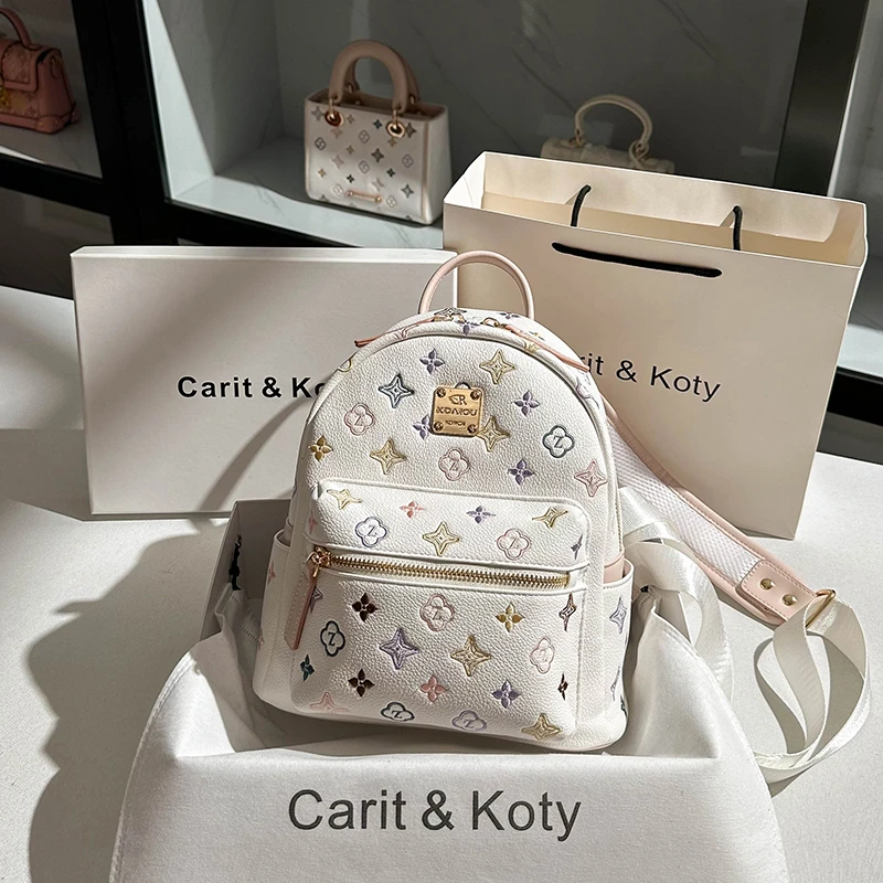 Carit Koty多巴胺小众刺绣双肩包包女爆款2025新款上课通勤小背包
