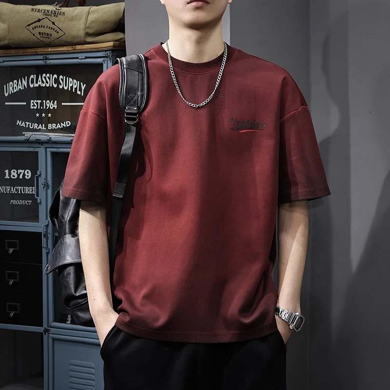 Cebrodz美式潮牌印花红色男士短袖t恤夏季重磅水洗半袖体恤上衣