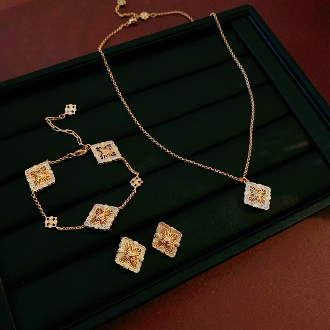 铜合金贝壳项链 意式重工满镶白贝双面高级优雅三件