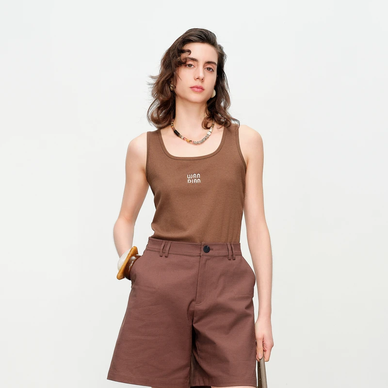 婉甸2025夏季新品卡其色针织背心百搭基础款吊带1242G01YT3