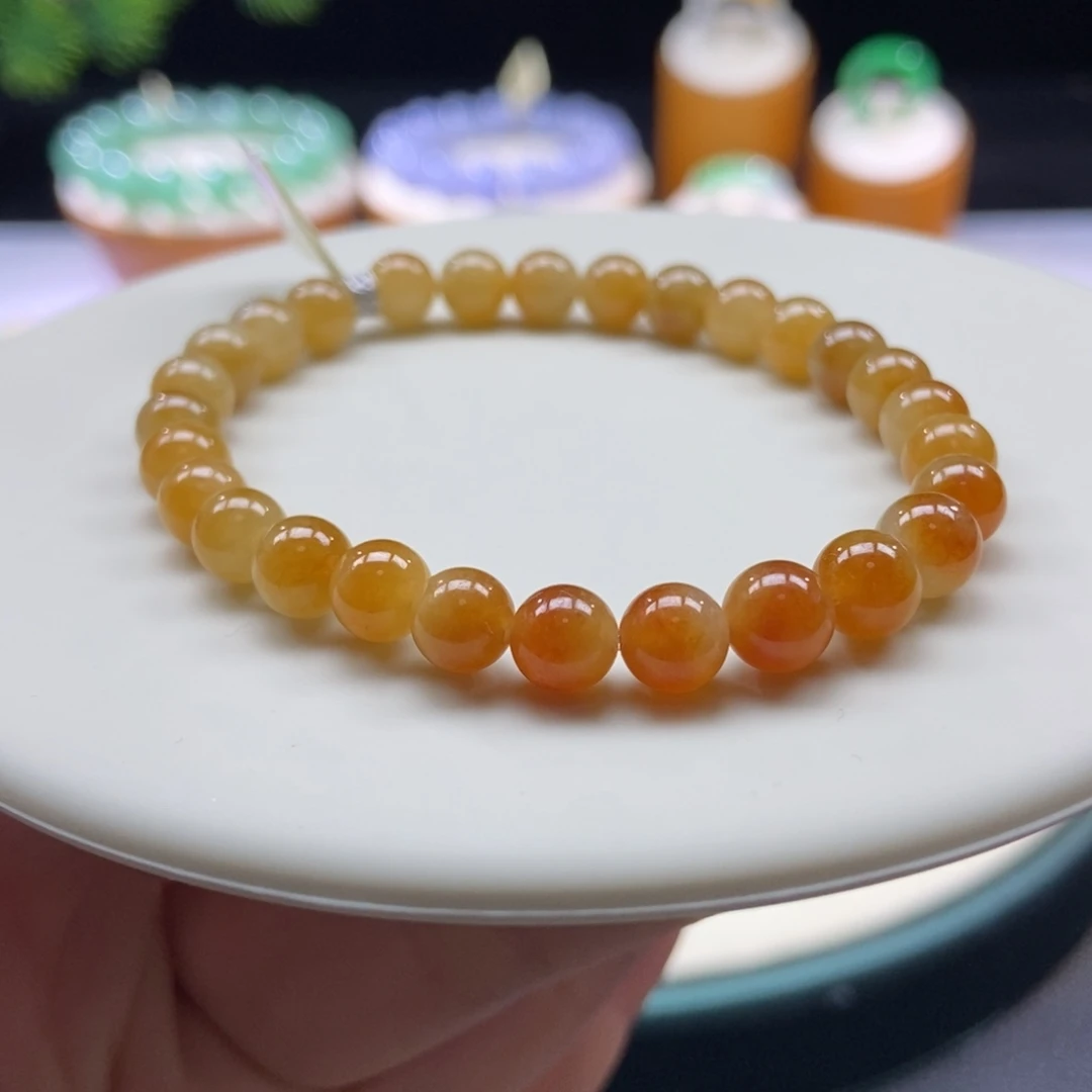 翡翠手串未镶嵌冰黄翡渐变红翡圆珠6+