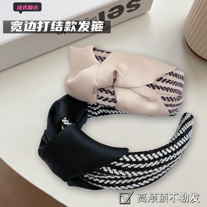 新款复古简约宽边打结发箍百搭黑色女结发饰