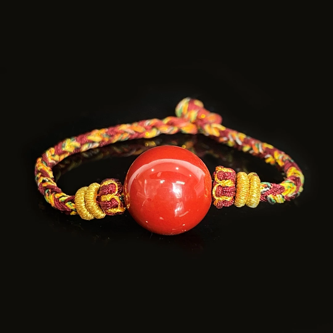 枫竺高端女装阿楠anan 红色大颗圆珠五彩编绳配红绳搭毛衣15mm+