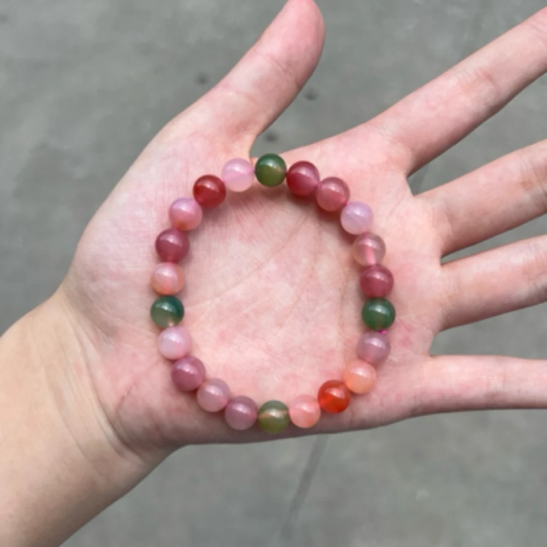 【盐源玛瑙卡8手串】盐源玛瑙多彩单圈手串【多样性发一件】