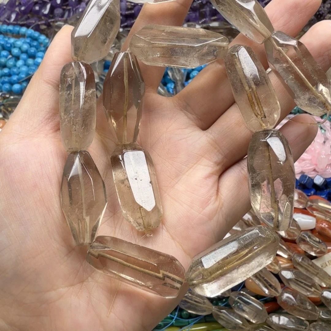 水晶珠宝半成品未镶嵌茶白晶老矿料异形一条