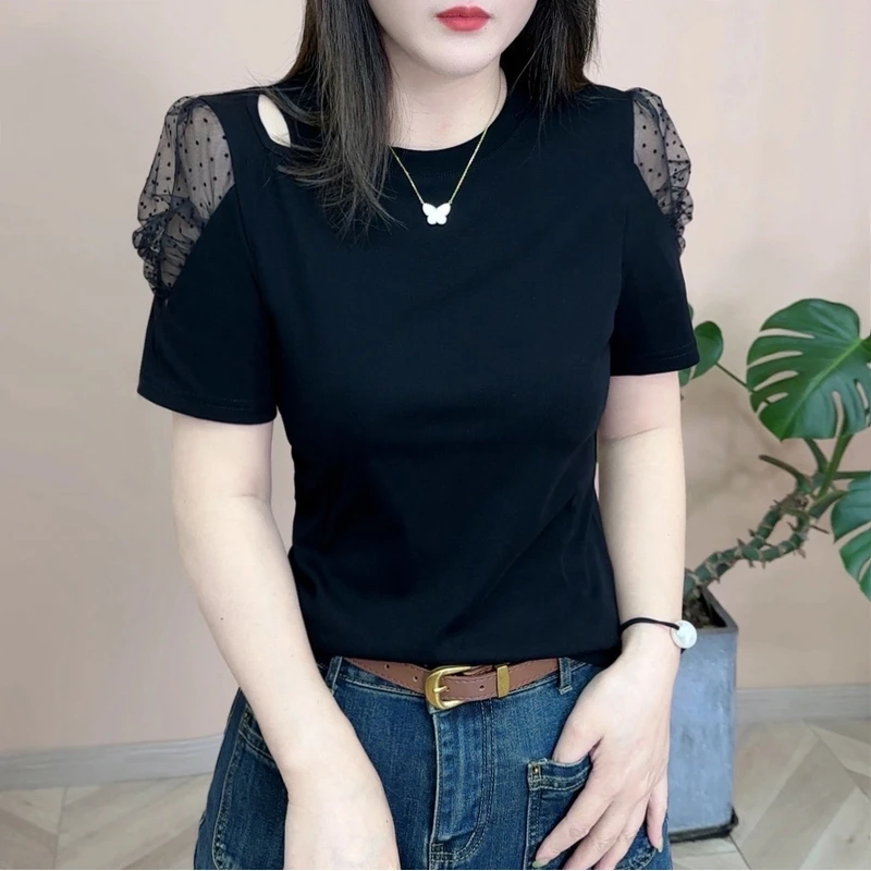 2025春夏款新品时尚百搭修身显瘦法式洋气设计感女士短袖上衣7912