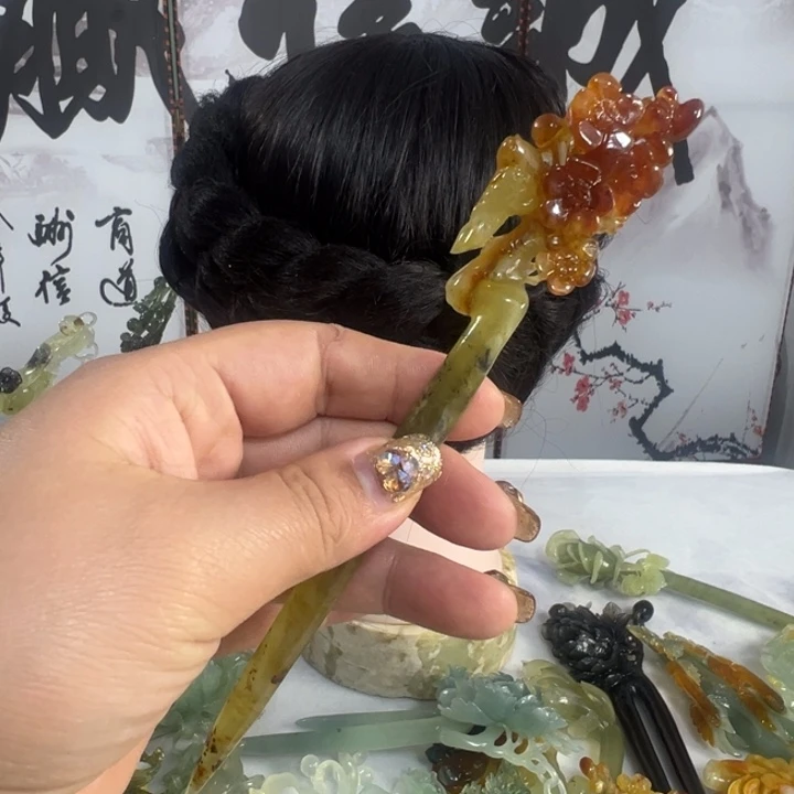 定制蛇纹石玉毛货发饰