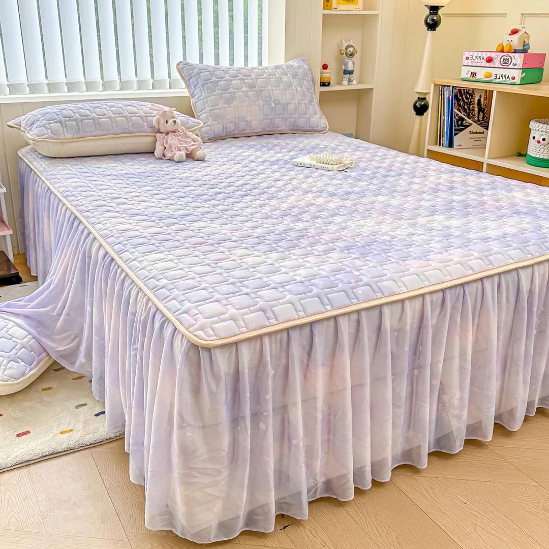 乳胶冰丝凉席三件套夏季清凉折叠软席可水洗防滑单人两件套床裙款