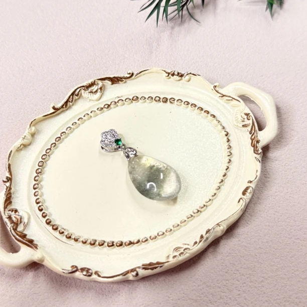 【六六中古】天然幽灵水晶水滴吊坠ew2213带皮绳