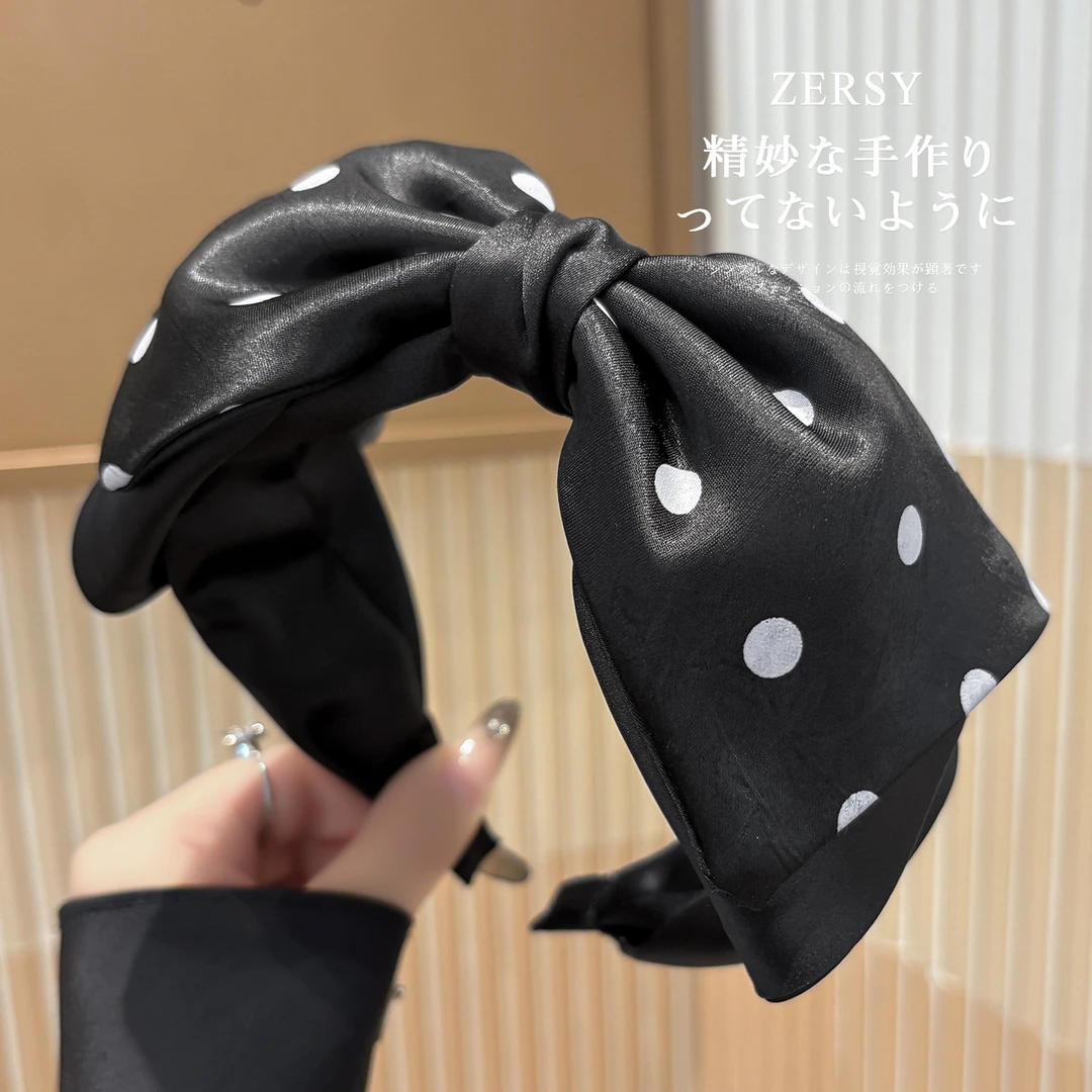 高级感缎面波点蝴蝶结发箍女高颅顶洋气时尚头箍日常外戴洗脸发卡