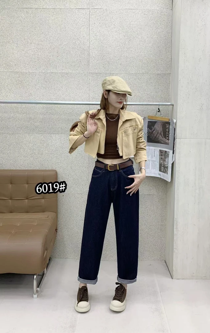 6019新款韩版高腰女士牛仔裤宽松百搭九分潮流气球裤