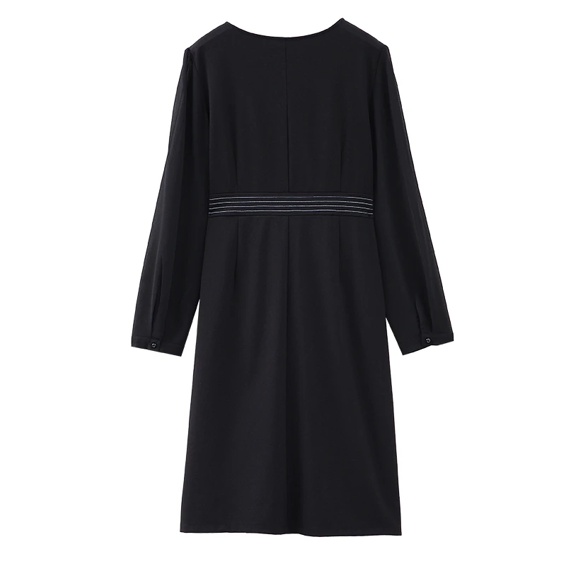 V领压褶长袖连衣裙ZB2963CX