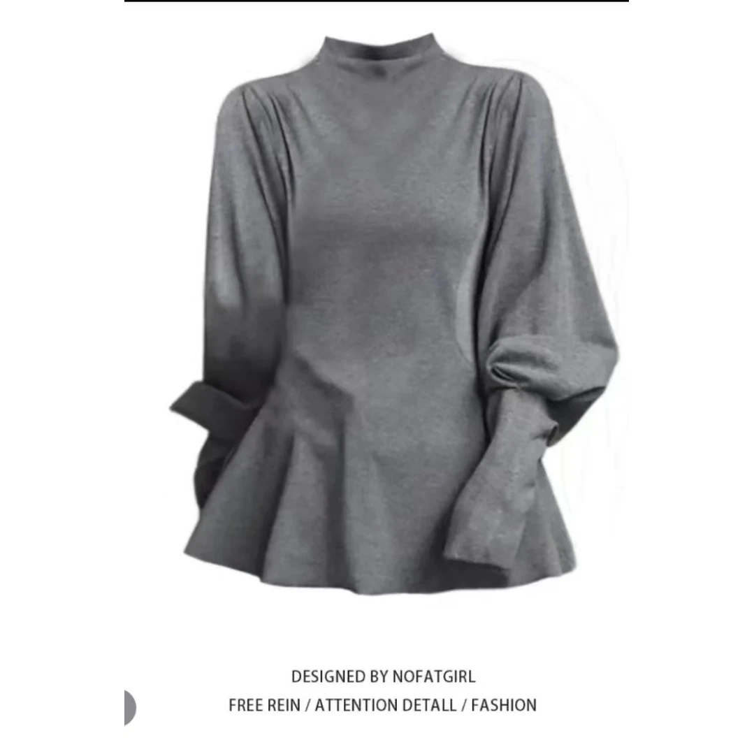 大码加大码爆款半高领收腰显瘦小衫3098