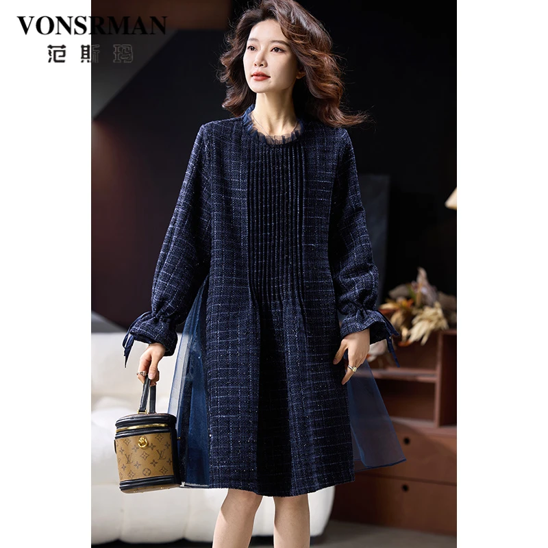 高端小香风连衣裙时尚女春季2025年新款气质中长裙欧洲站大尺码潮