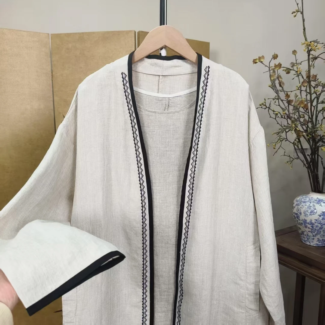 新款汉麻撞色花边禅意套装（内搭长91 胸围118；外搭长75）