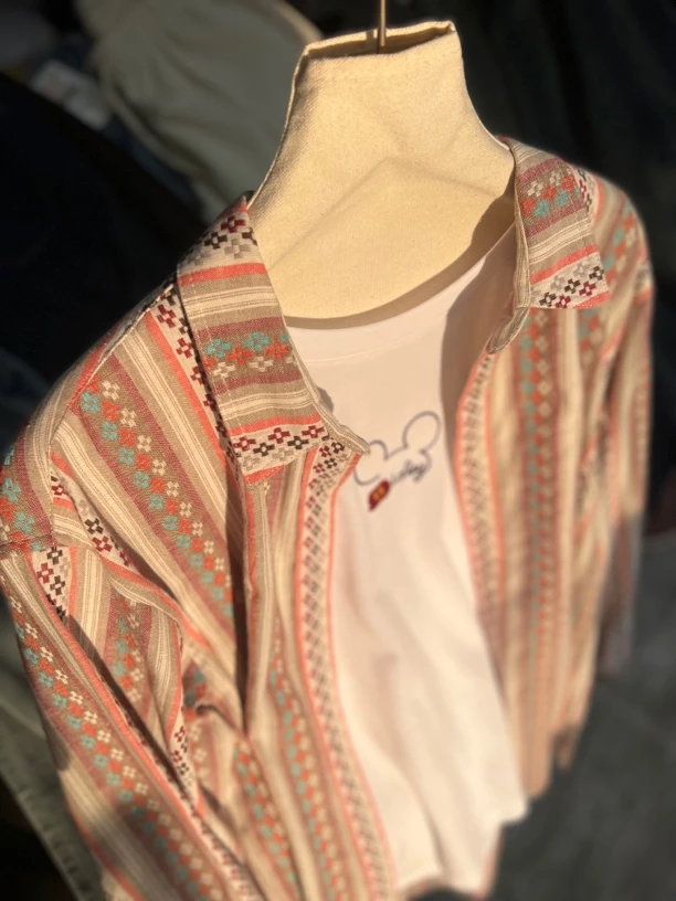 亚麻条纹长袖衬衫小众设计舒适休闲提花衬衣0058