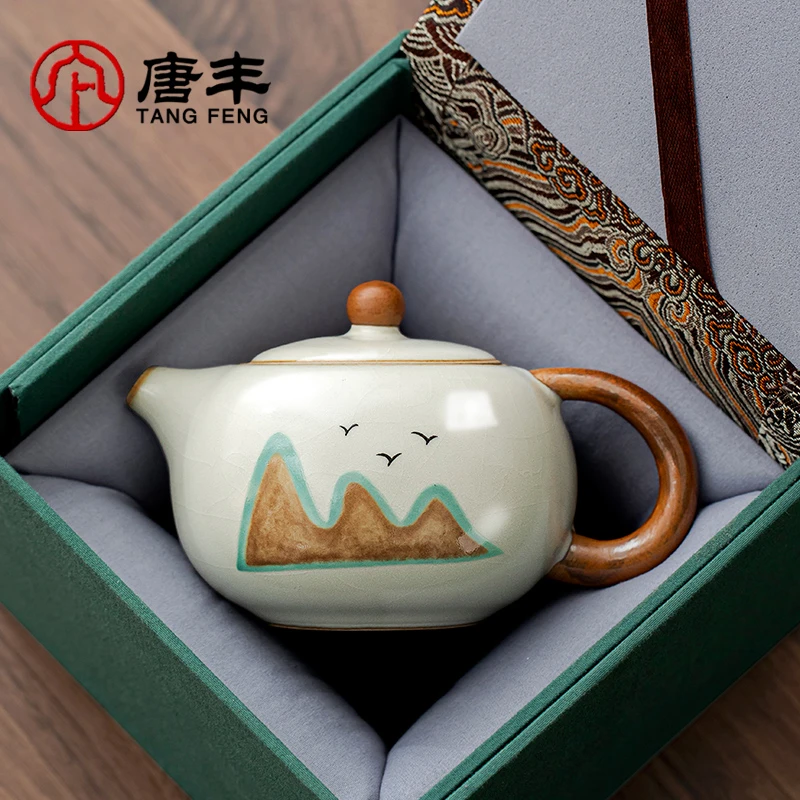 唐丰汝窑茶壶泡茶家用茶水分离单壶女士远山西施壶工位一人饮小壶
