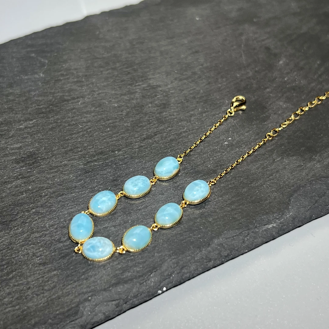 s925海纹石蛋面镶嵌手链   KT24072503