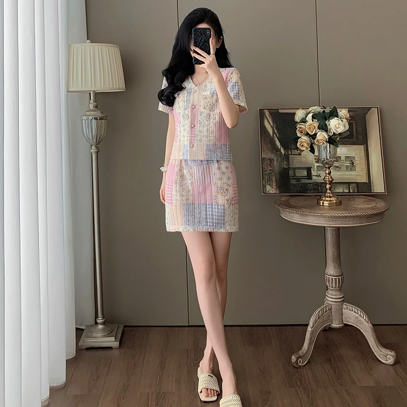 小个子巨好看小香风时尚套装裙女夏季高级感气质减龄镂空上衣短裙