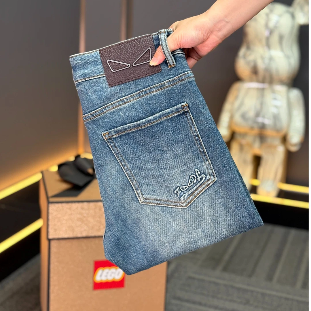 【LY专属】欧货新款轻奢古巴蓝男弹力休闲牛仔裤修身小直筒男裤子